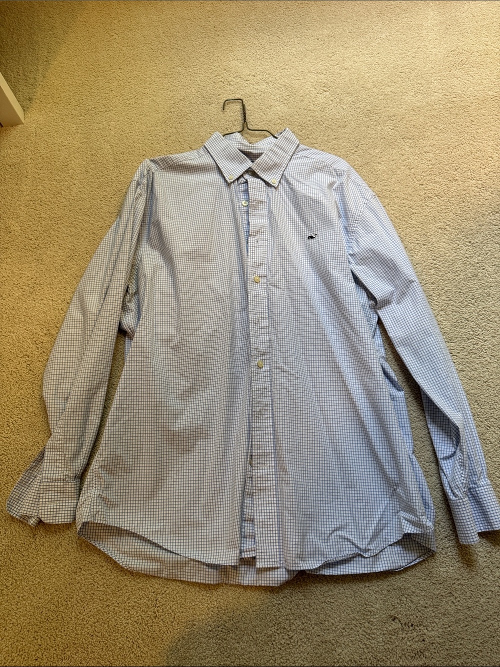 Vineyard Vines Men's Blue and White Micro-Check Button-Down Shirt - XL